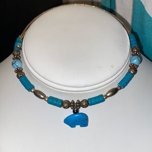 Sterling Silver Turquoise Bear Fetish Choker Necklace